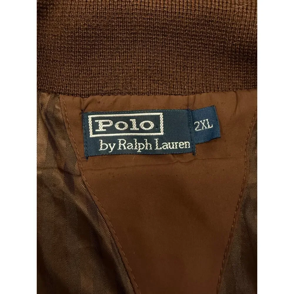 Vintage 90's Polo Ralph Lauren Mens Brown Knit Jacket Heritage Elbow Patch 2XL